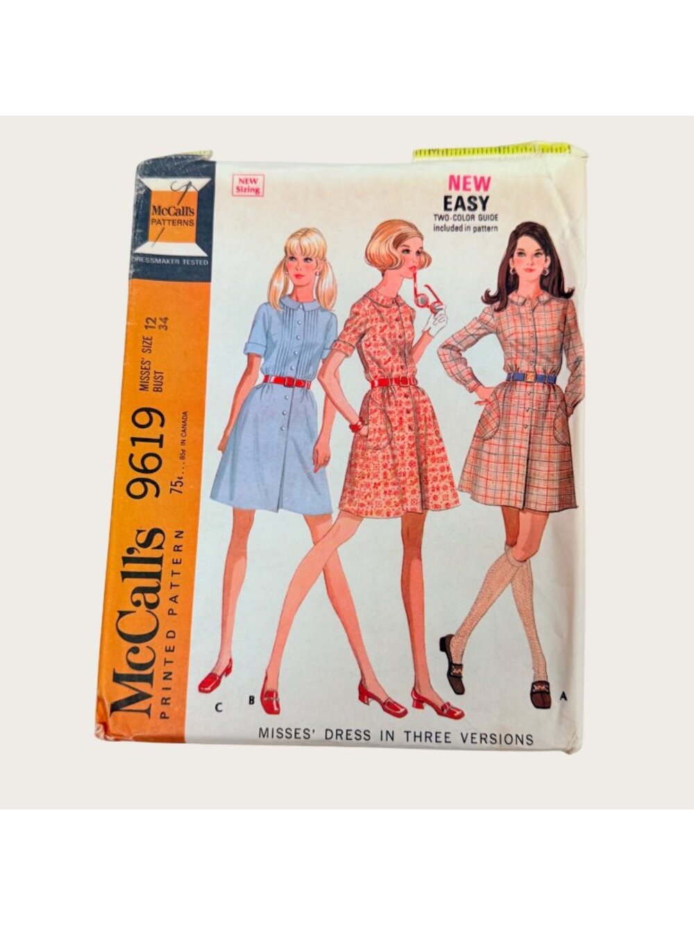 Vintage 1960s McCalls Sewing Pattern 9619 Misses Dress Size 12 Bust 34 Uncut